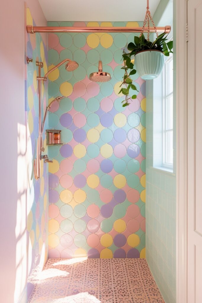 walk-in shower with Moroccan-style mosaic tiles