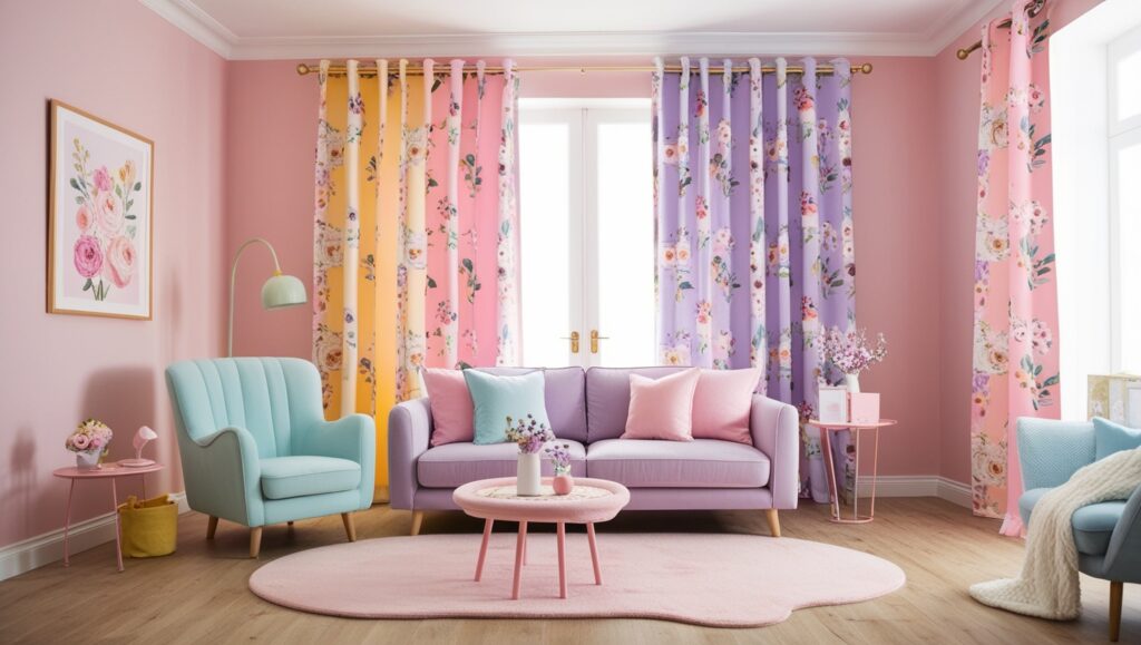 beautiful living room with curtains
